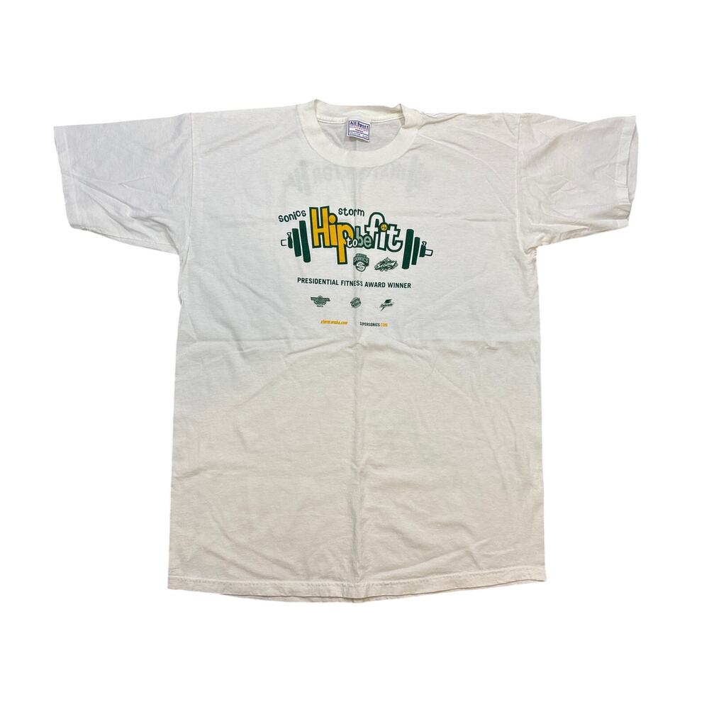 VTG  90s Seattle Sonics X Storm “Hip to Be Fit” fitness instructor XL gym shirt